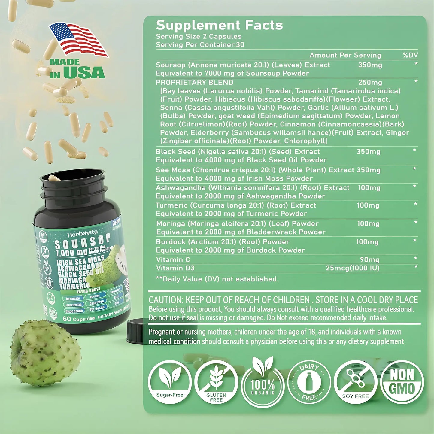 100% Organic 20-in-1 Soursop Capsules